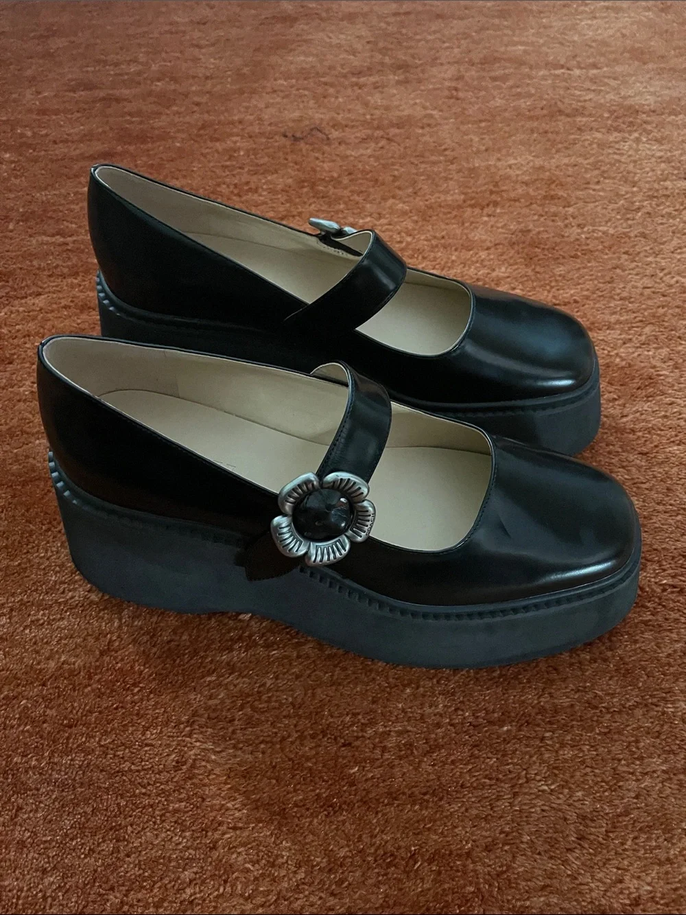 Coach Women's Tea Rose Platform Mary Janes Black Size 10
